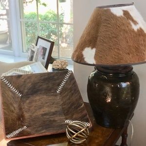 Pottery Barn Cow Hide lamp and tray